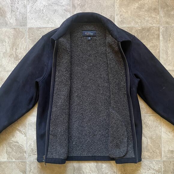 Vintage Mens Faux Suede Leather Jacket L Black Sherpa Lined Full Zip Goth Grunge - Picture 3 of 9